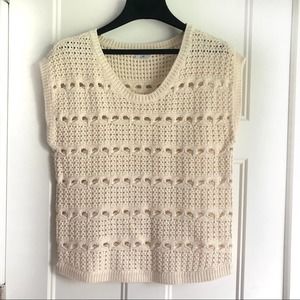 Madewell Cream Short Sleeve Crochet Top